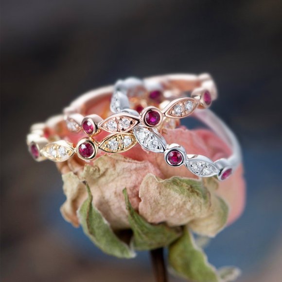 💝 Beauty CZ Thin Sweet Romantic Three Color Plated Rings for Women, EVGG1344 - Picture 5 of 6